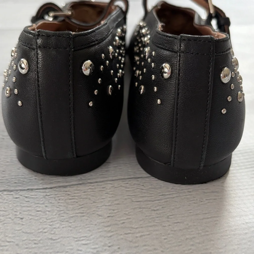 Anthropologie Bibi‎ Lou Studded Mary Jane Ballet Flats Size 39/US 8.5-9 Black
